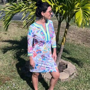 Gretchen Scott Split Neck Jersey Tropical Classy Dress, Vibrant colors Size S